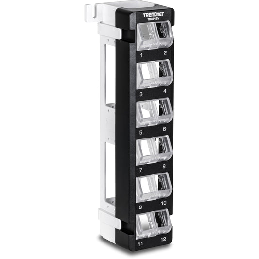 TRENDnet 12-Port Blank Angled Wall Mount Keystone Patch Panel, TC-KP12V, Use with TRENDnet Keystone Jacks (Sold Separately), Snap-in Style, Quick