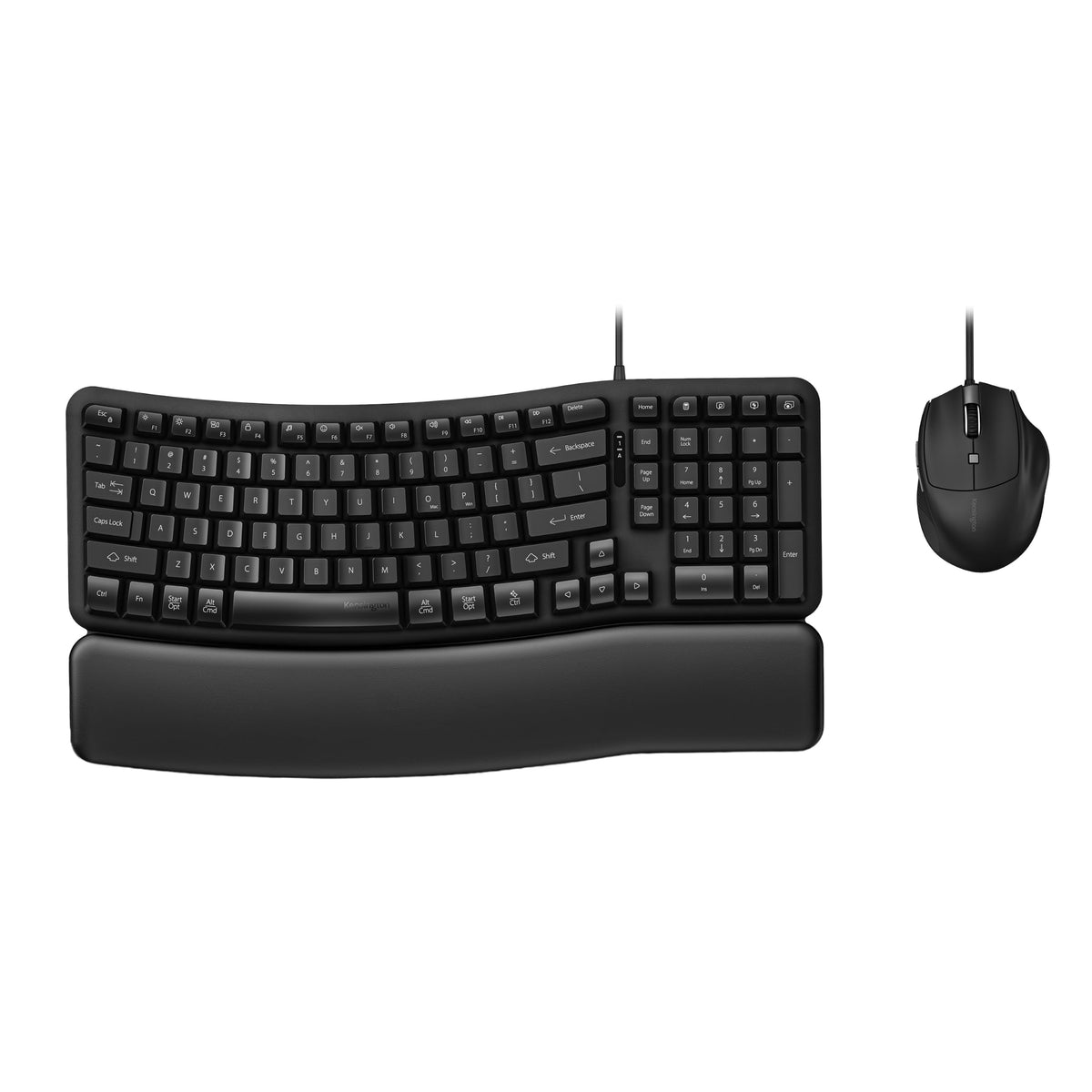 Kensington Pro Fit Ergo KM620-W Wired EQ Keyboard and Mouse, QWERTY Keyboard, Ergonomic Wave Design, USB-C/USB-A Connection, Programmable Keys, 1800