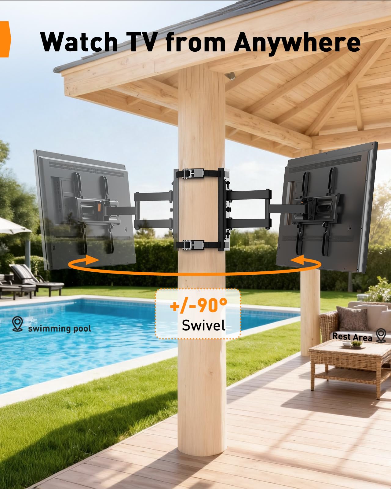 Perlegear Gazebo TV Mount for Most 26"-74" TVs, No Drill Pillar TV Mount for Round & Square Columns, Full Motion TV Post Mount for Gazebo, Pole, Patio