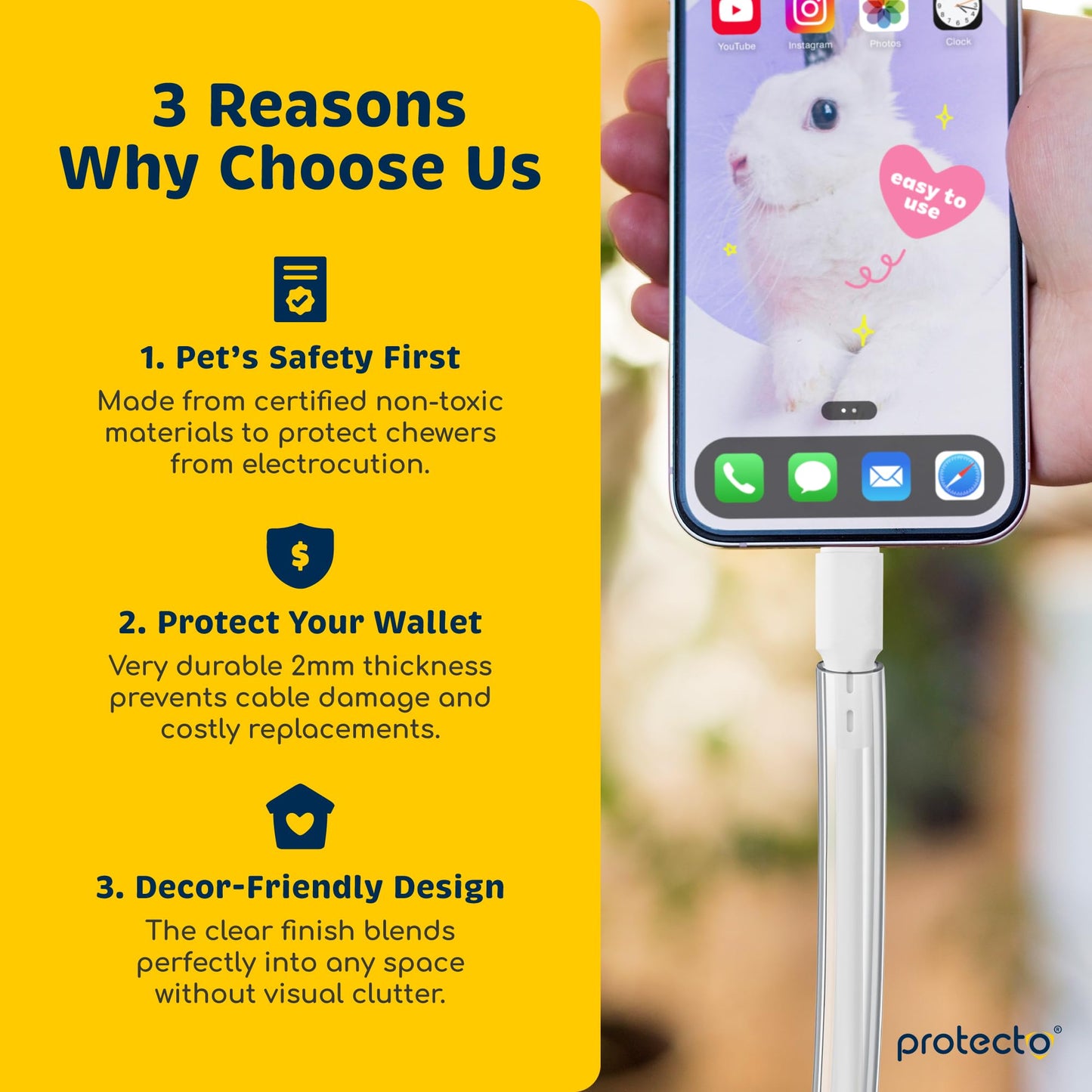 PROTECTO Heavy Duty Cord Protectors from Pets No Chew Solution, 10ft Easy to Use Dog & Cat Cord Protector, Clear & Odorless Critter Cord Covers