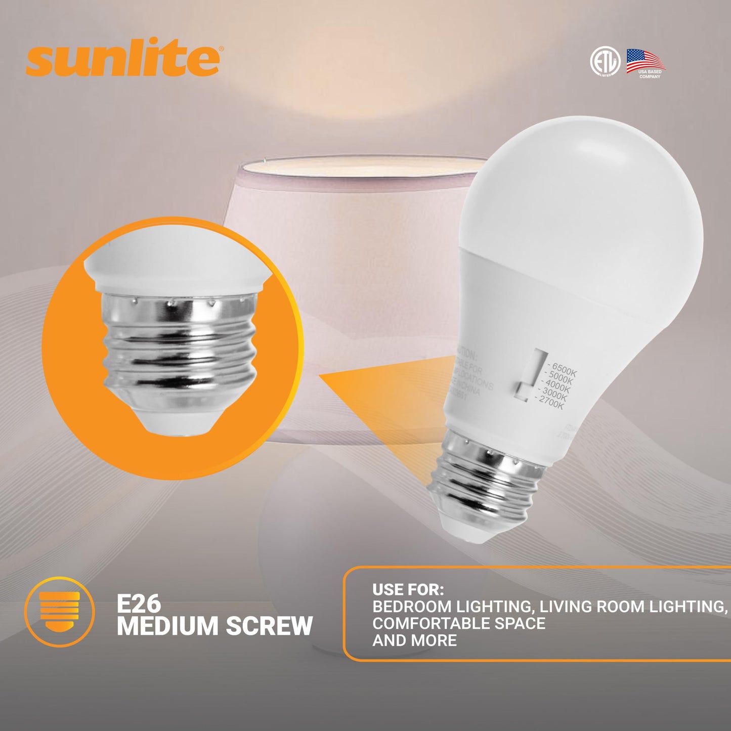 Sunlite LED A19 Light Bulbs 15 Watts E26 Medium Base, 1600 Lumens, Dimmable LED 100 Watt Equivalent Energy Efficient Lighting, ETL Listed, CCT