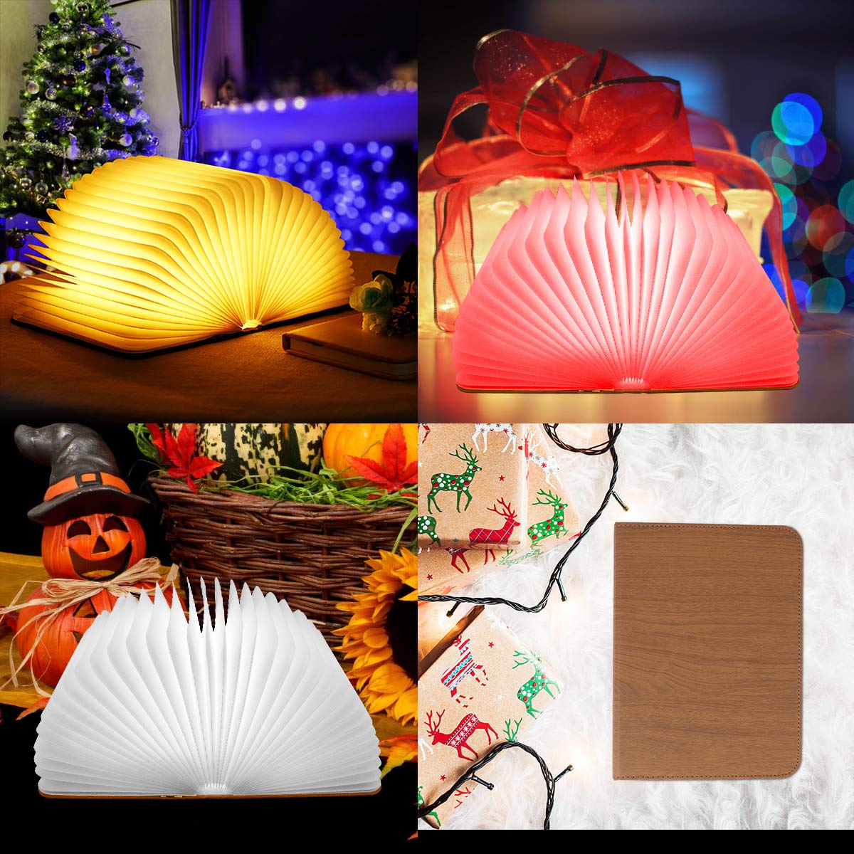 XIUDI 8 Colors Small Folding Book Lamp,Upgraded Version Portable Book-Shaped Desk Light,Novelty LED Paper Lantern with USB Rechargeable Night