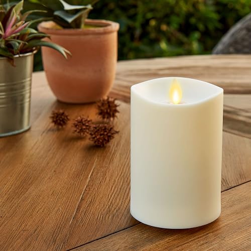 Luminara Realistic Artificial Moving Flame Outdoor Pillar Candle - Moving Flame LED Battery Operated Lights for Outside Christmas, Thanksgiving