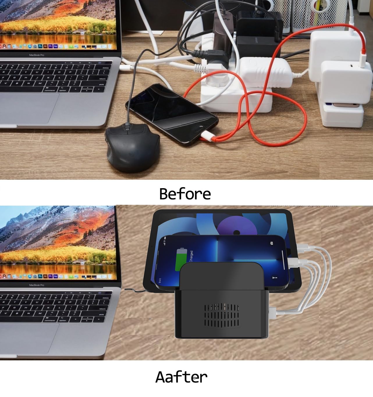 Qvouaw Multi Fast Charging Station,with 5 USB QC 3.0 Port,5V3A 12V1.5A?18W? 5-Port USB Charger for Multiple Device with SmartIC Tech Stand Compatible