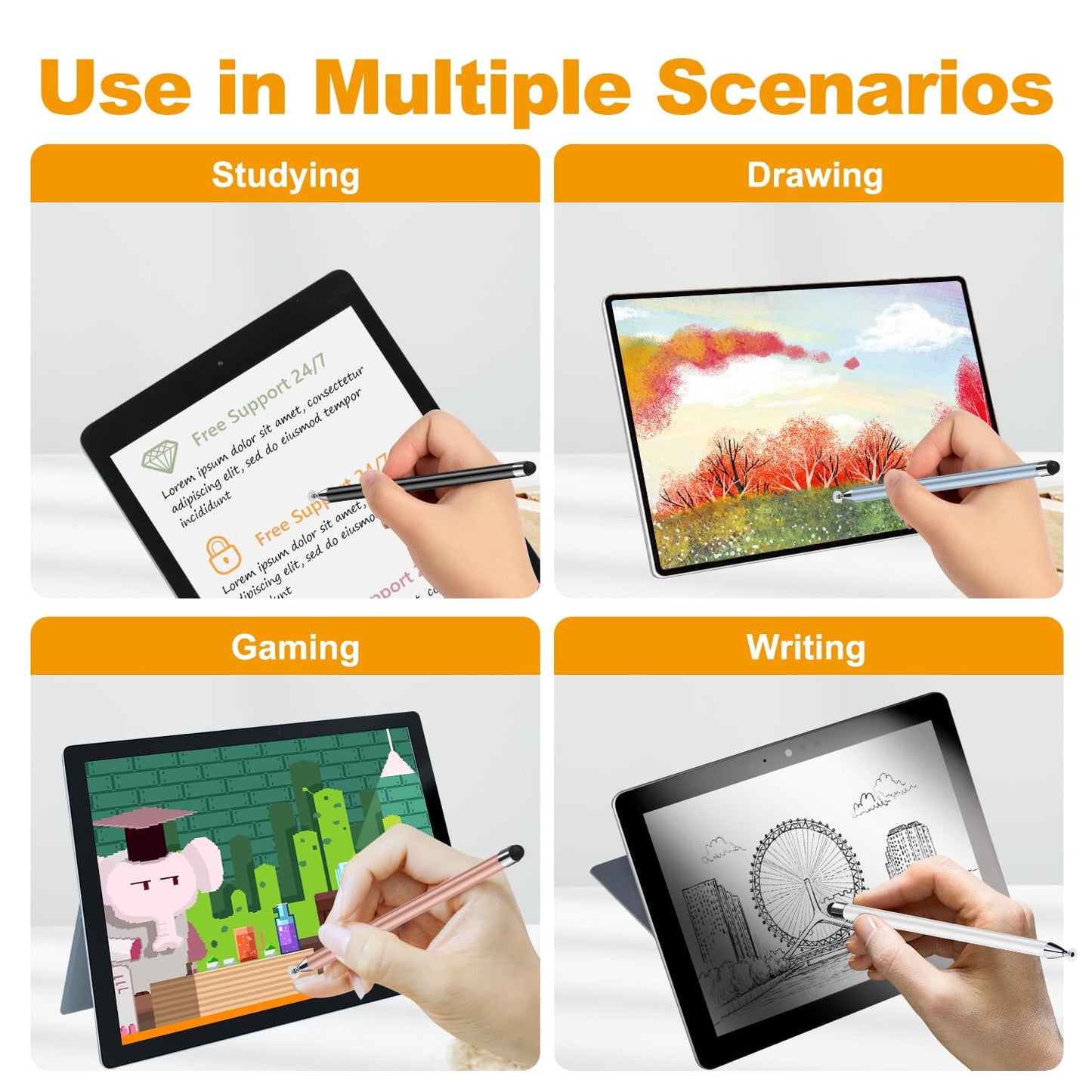 Stylus (7 Pcs), 2-in-1 Stylus Pen for Touch Screen, High Precision and Sensitivity, Suitable for iPad/iPhone/Samsung/Android Smartphone and Tablets