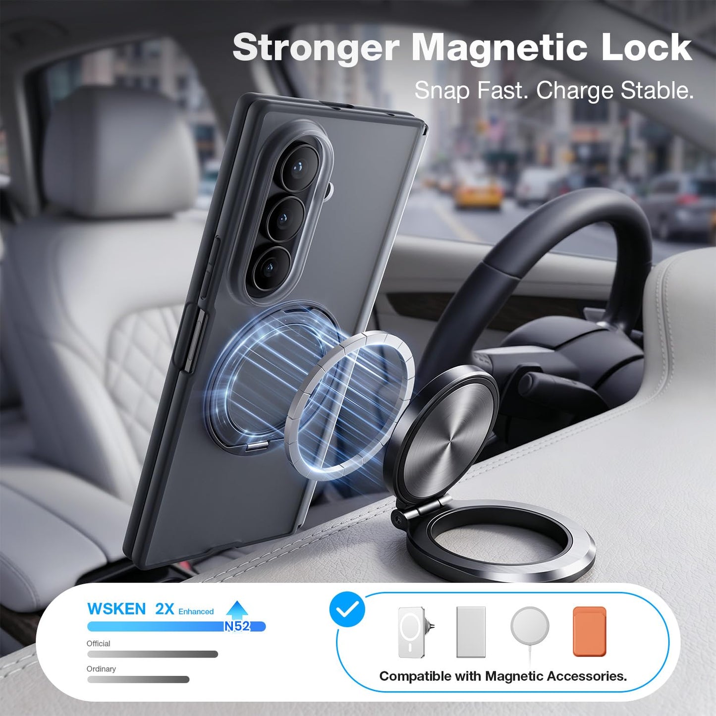 WSKEN Magnetic Case for Samsung Galaxy Z Fold 8 Ultra - 360° Ring Stand