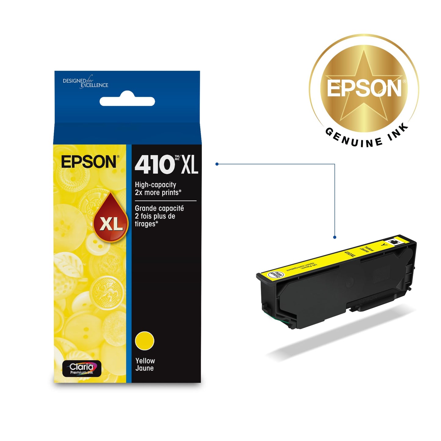 EPSON 410 Claria Premium Ink High Capacity Yellow Cartridge (T410XL420-S) Works with Expression XP-530, 630, 640, 7100, 830