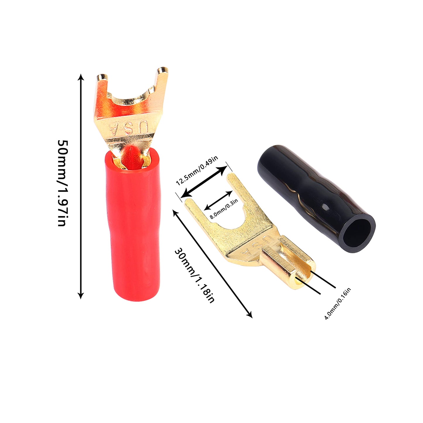 MEIRIYFA Y Plug Connector - 8 Pcs Y Spade Gold Plated U Fork Connector (Red and Black)