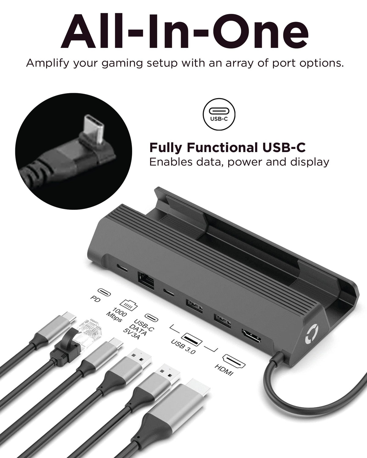 Legion Go USB-C Hub Dock for Legion Go - 6-in-1 Dock, Port Expansion, Charging, Video, Ethernet Support