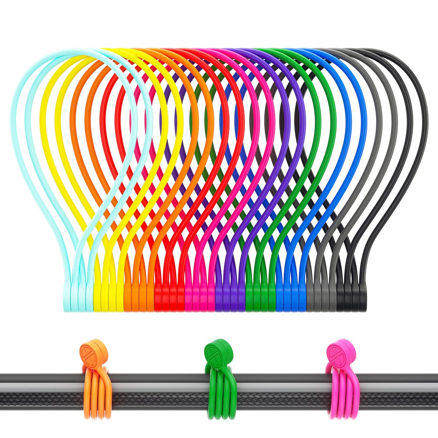 Magnetic Cable Ties Silicone 9 Inch Reusable Magnetic Twist Ties for Cord Cable Organizer and Bundling, Can Be Use in Home Office School Outdoor (10