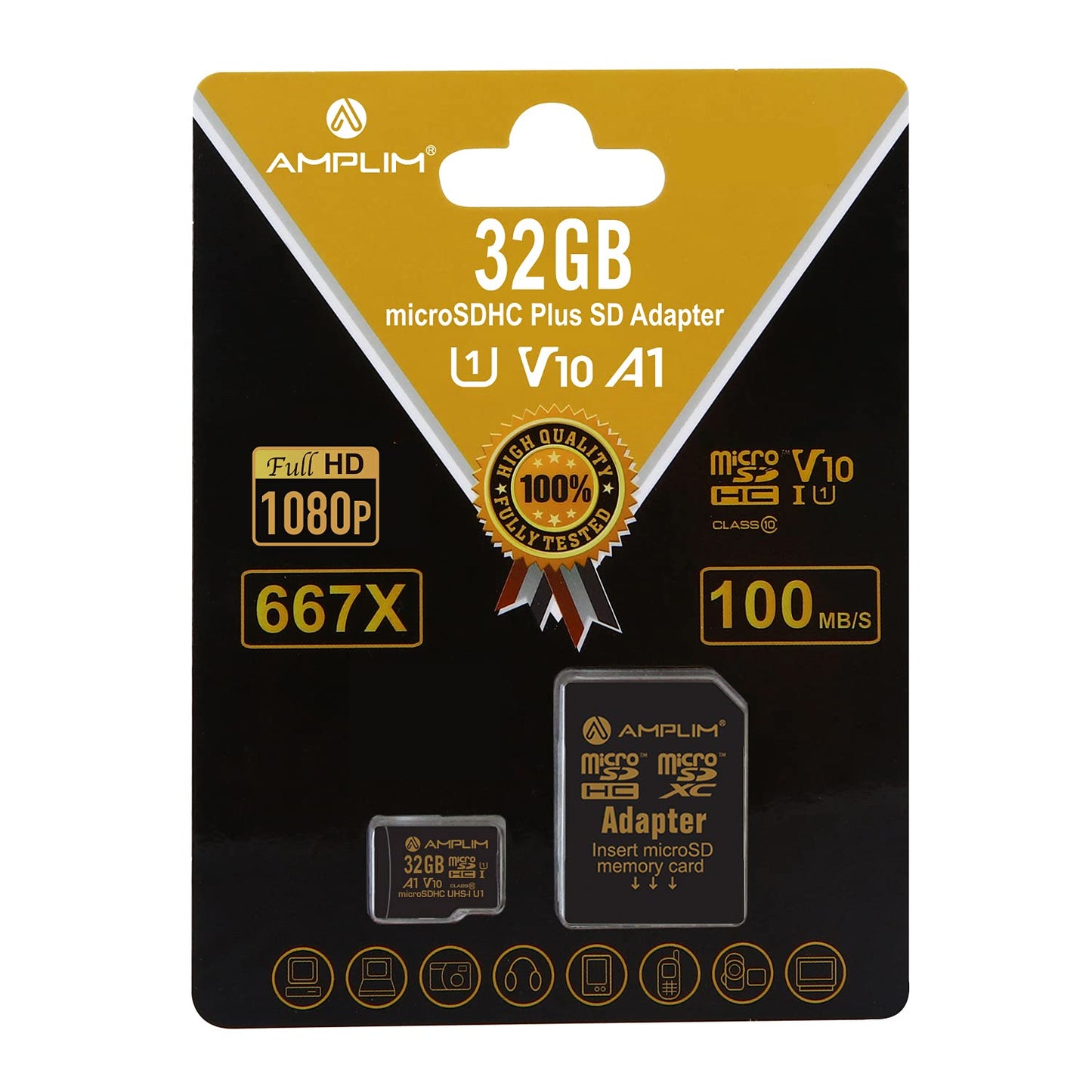 Amplim 32GB MicroSDXC Card with Adapter (1X Black)