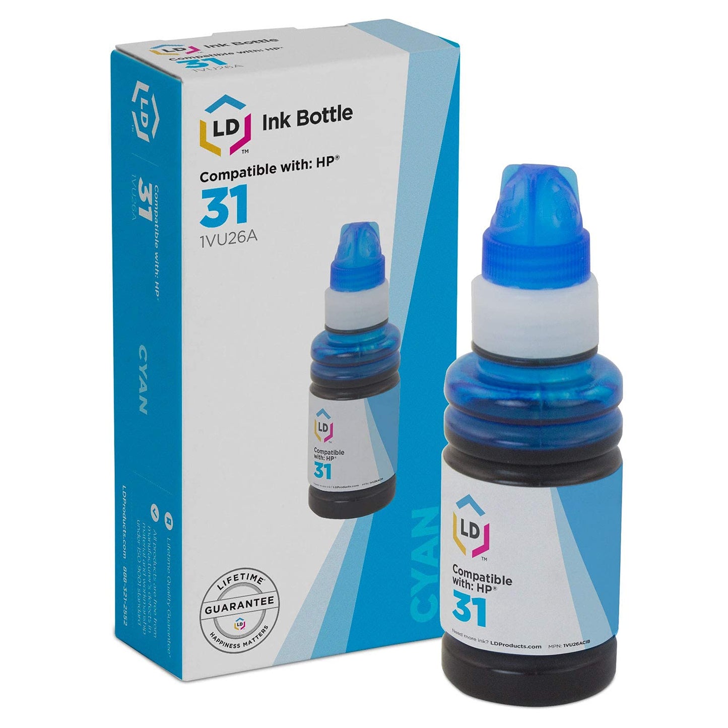 LD Compatible Ink Bottle Replacement for HP 31 1VU26AN (Cyan)