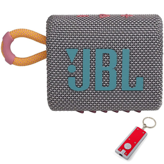 JBL Go 3 - Portable Bluetooth Speaker, Built-in Battery, Waterproof and Dustproof, Bonus Keychain LED Included - Gray