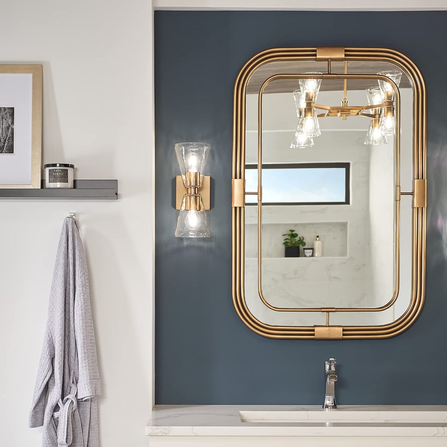 Capital Lighting 627522AD-456 Lyra Clear Water Glass Wall Sconce, 2-Light 120 Total Watts, 13" H x 5" W, Aged Brass