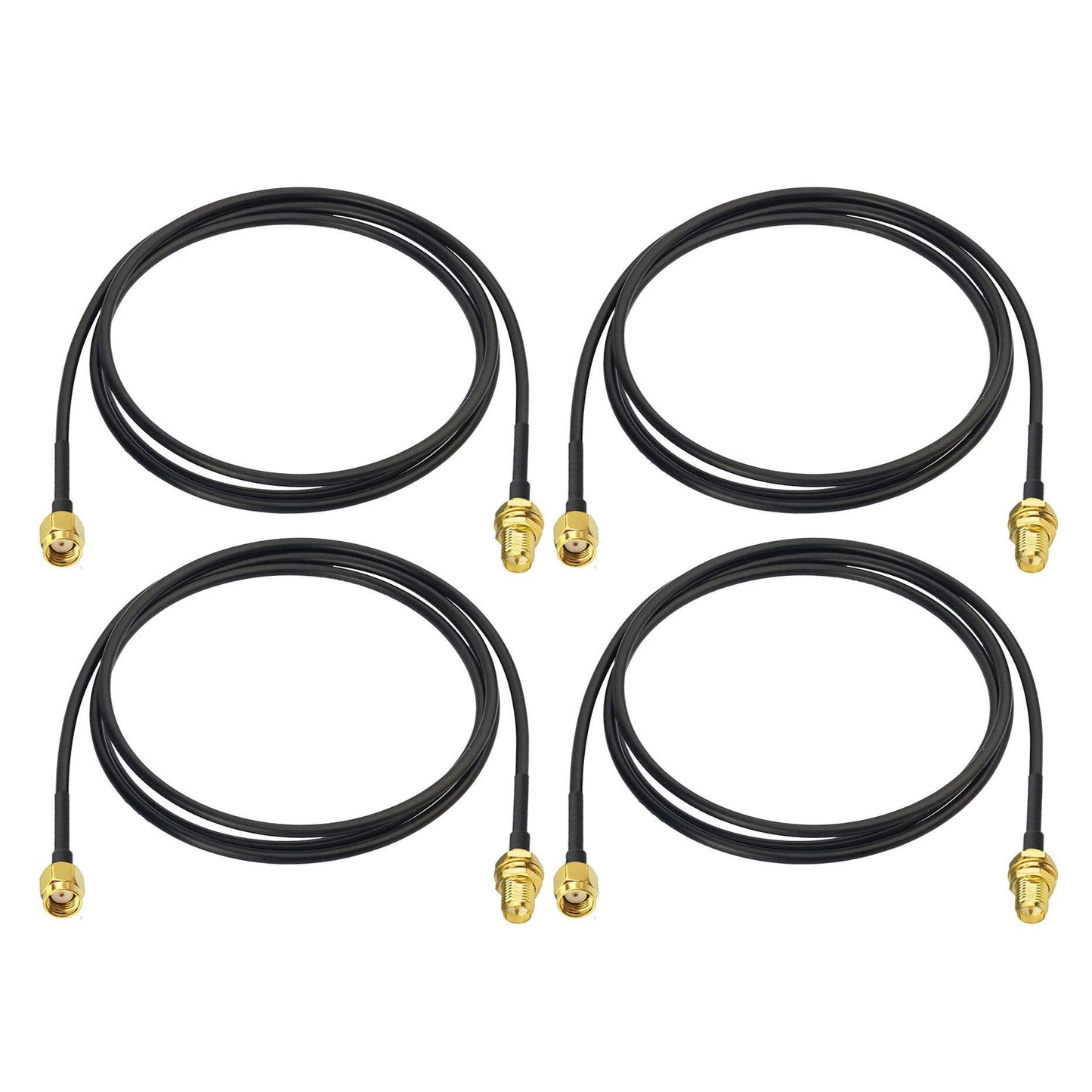 Bingfu WiFi Antenna Extension Cable 4-Pack RP-SMA Male to RP-SMA Female Bulkhead Mount RG174 Coaxial Cable 1m 3 feet for WiFi Router Security Camera