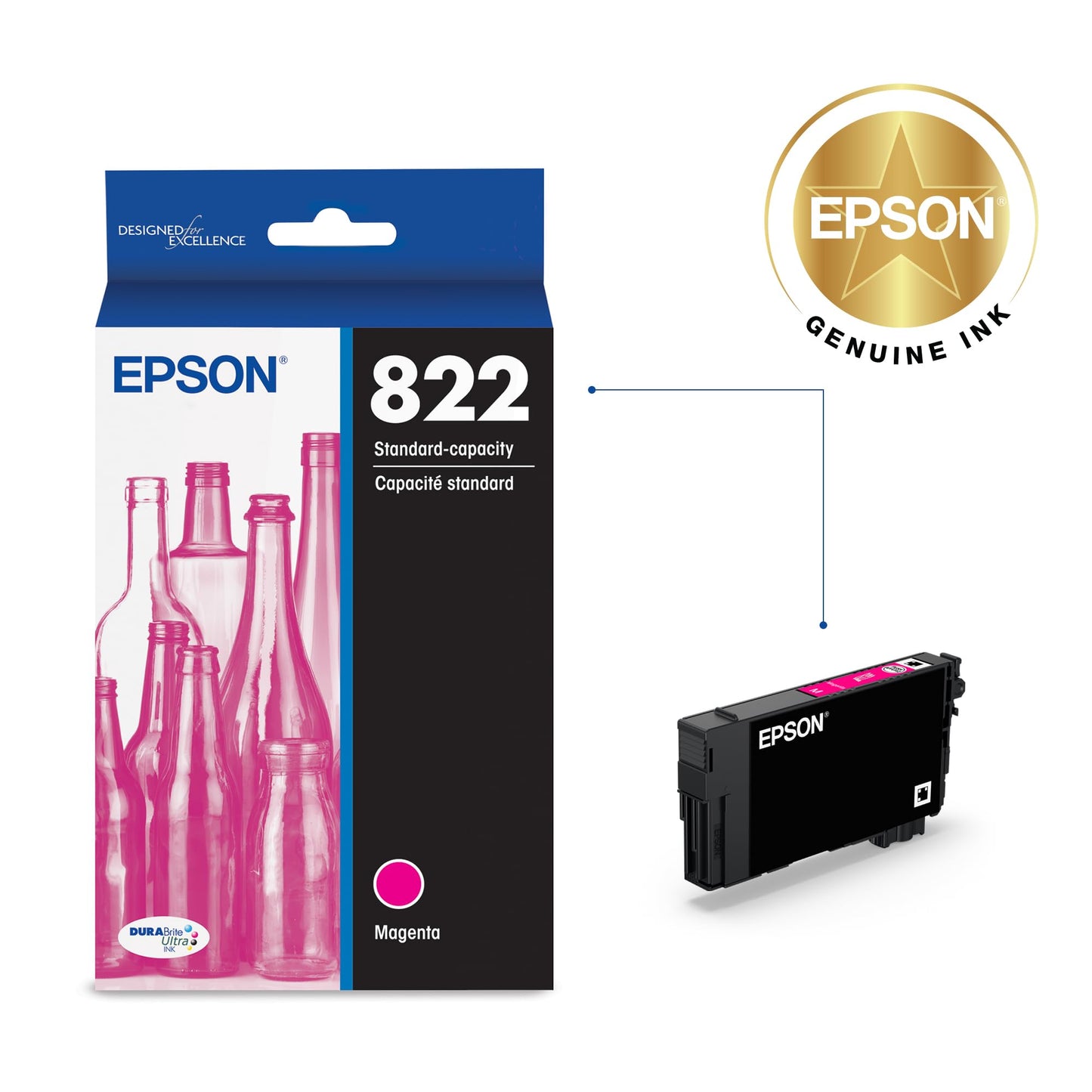 EPSON 822 DURABrite Ultra Ink Standard Capacity Magenta Cartridge (T822320-S) Works with WorkForce Pro WF-3820,3823, 4820, 4830, 4833, 4834