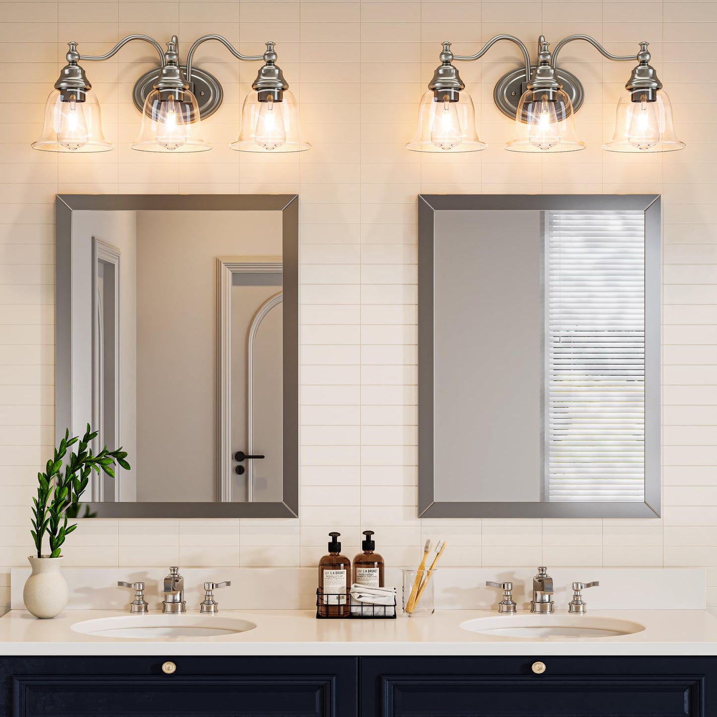 Tribesigns 3-Light Bathroom Light Fixtures, Modern Vanity Light with Clear Glass Shade, Bathroom Wall Lamp for Mirror Living Room Kitchen Hallway