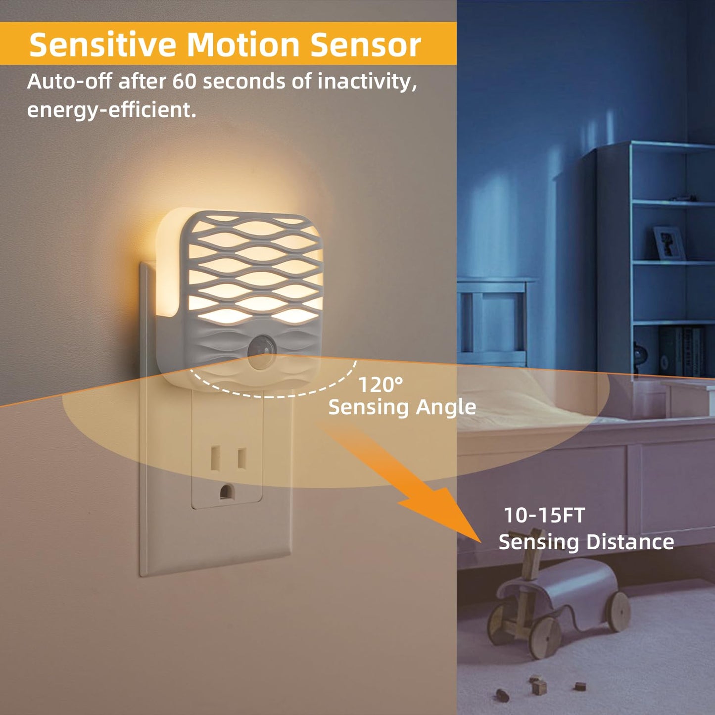 Dawnrise 3 Pack Night Lights Plug into Wall,Motion Sensor Nightlights Indoor with Warm White for Stairs, Hallway, Living Room, Kitchen, Entrance