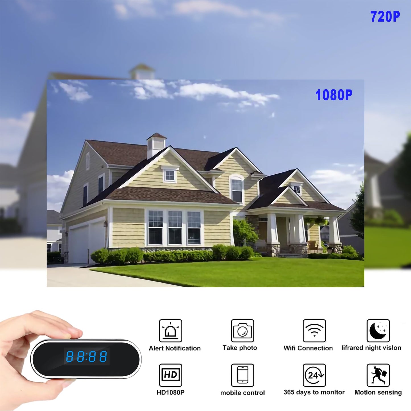 ZHOLIRNI Wireless Clock Camera?HD 1080P Nanny Cam with Night Vision and Motion Detection for Home,Business,Pets