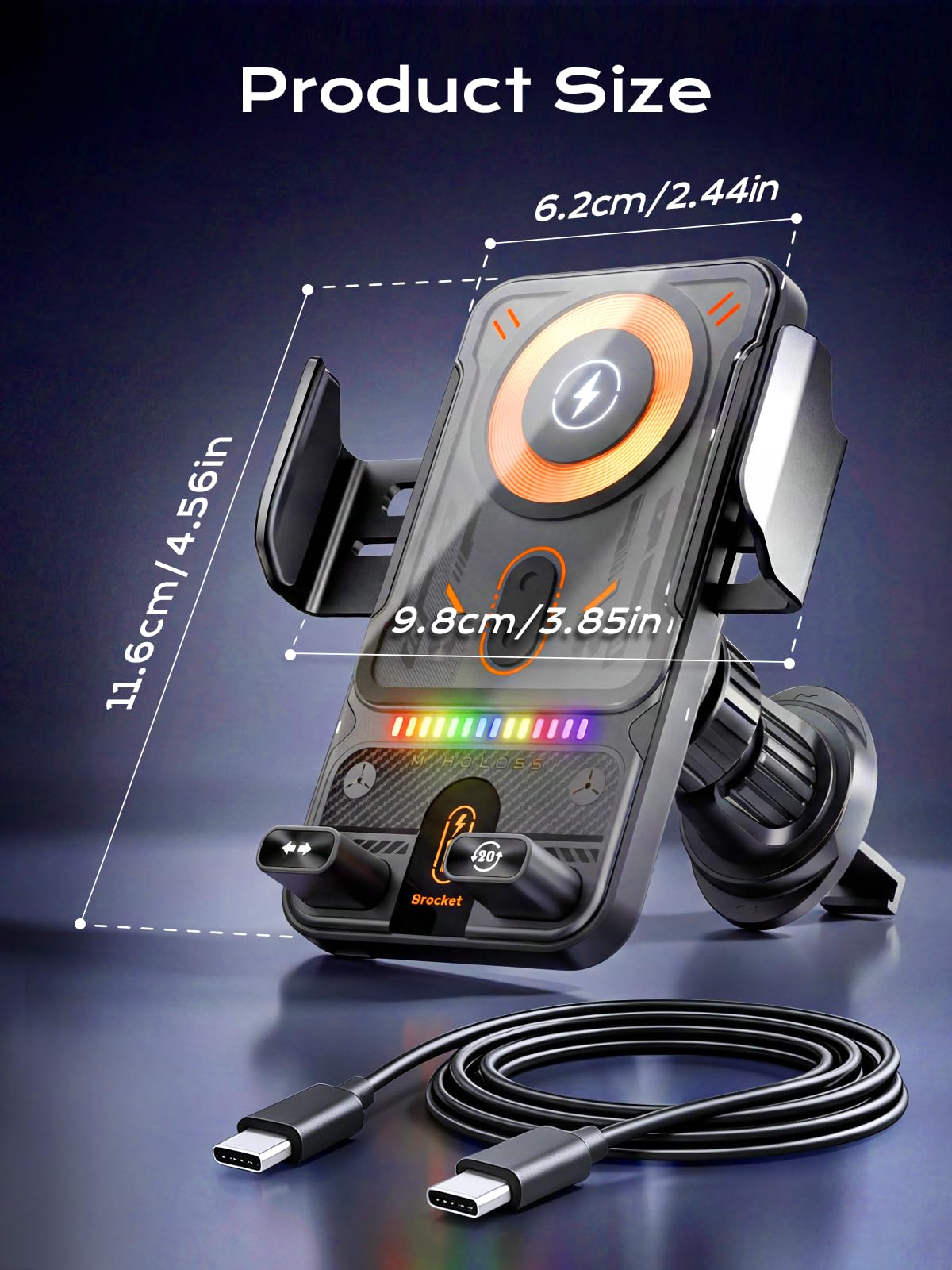 Zrpot Phone Holders for Car, Cell Phone Mount 15W Wireless Car Charger with Induction Opening and Closing Air Vent Phone Stand with Smart Screen
