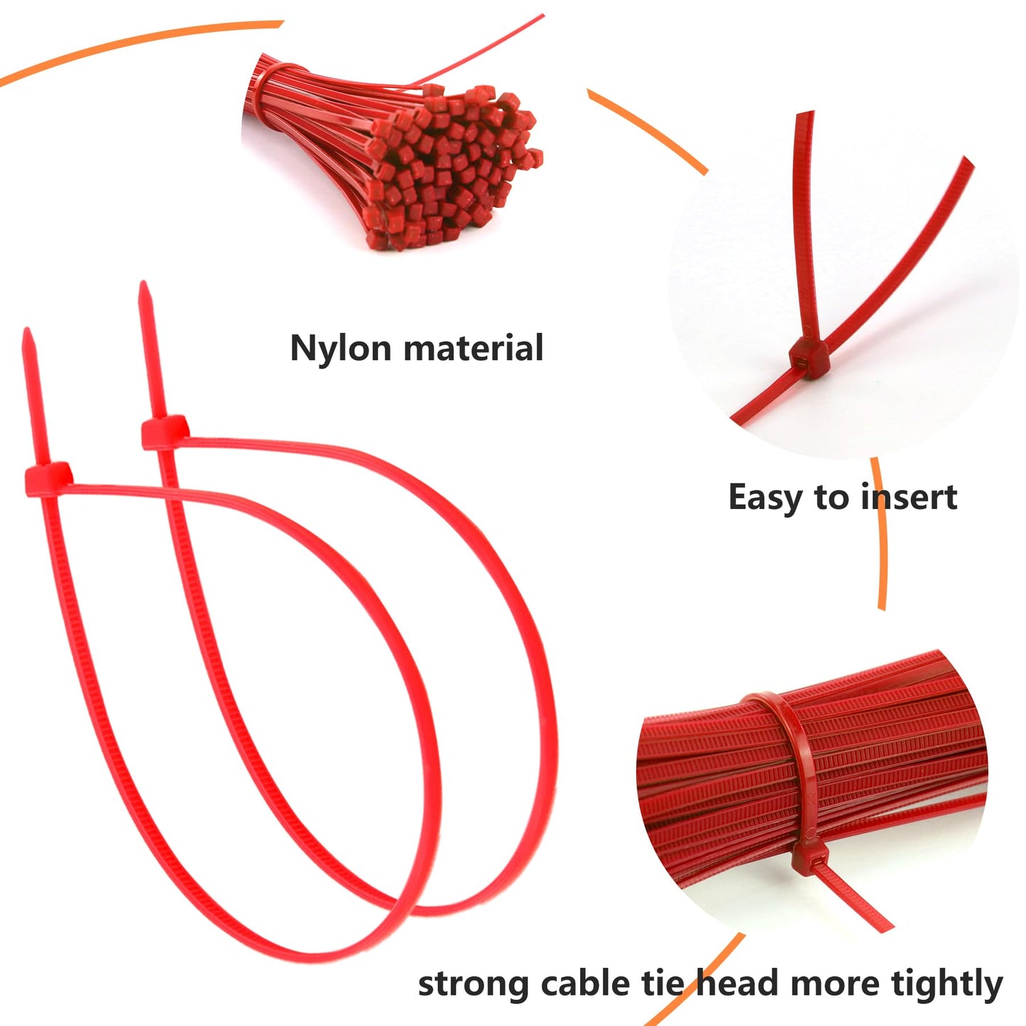 TORMEN 8 Inch Cable Ties, 18lbs Nylon Wire Zip Tie,Adjustable Assortment Cord Management for Home, Office, Gardening (Red 100Pcs?