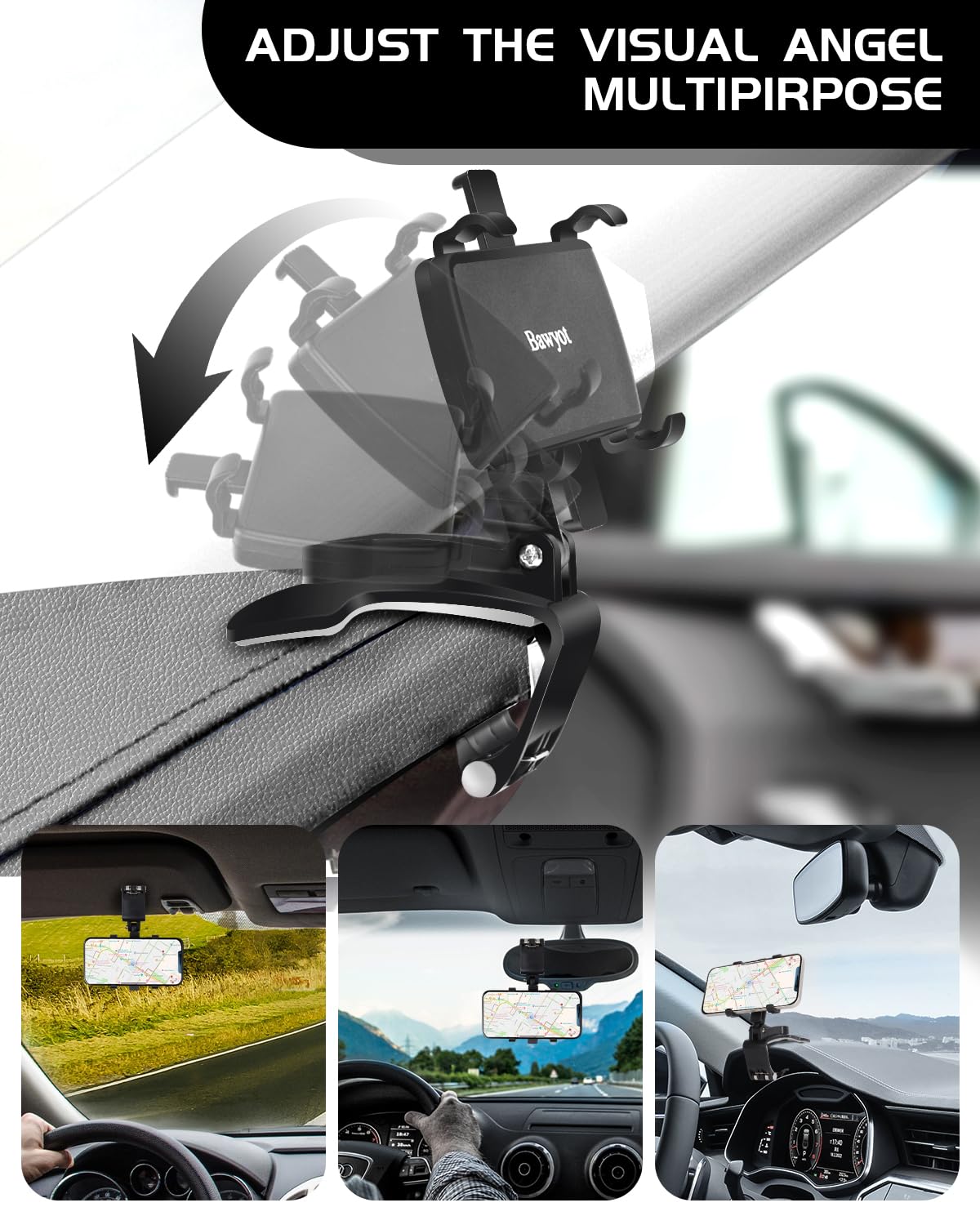 Bawyot Car Phone Holder Dashboard Phone Mount 360 Degree Rotation Multifunctional Clip Design Car Universal Phone Mount Compatible with 4-7 inch