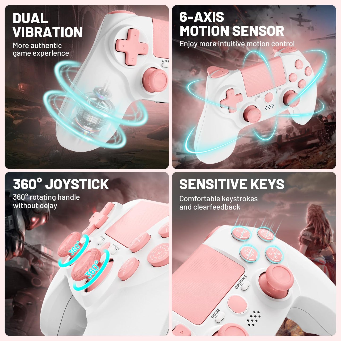 linhugame Controller wireless for ps4,Compatible with PS4/Slim/Pro/PC/IOS?With USB-C Cable/800mAh Battery/6-Axis Gyro/3.5mm Audio Jack/Multi Touch