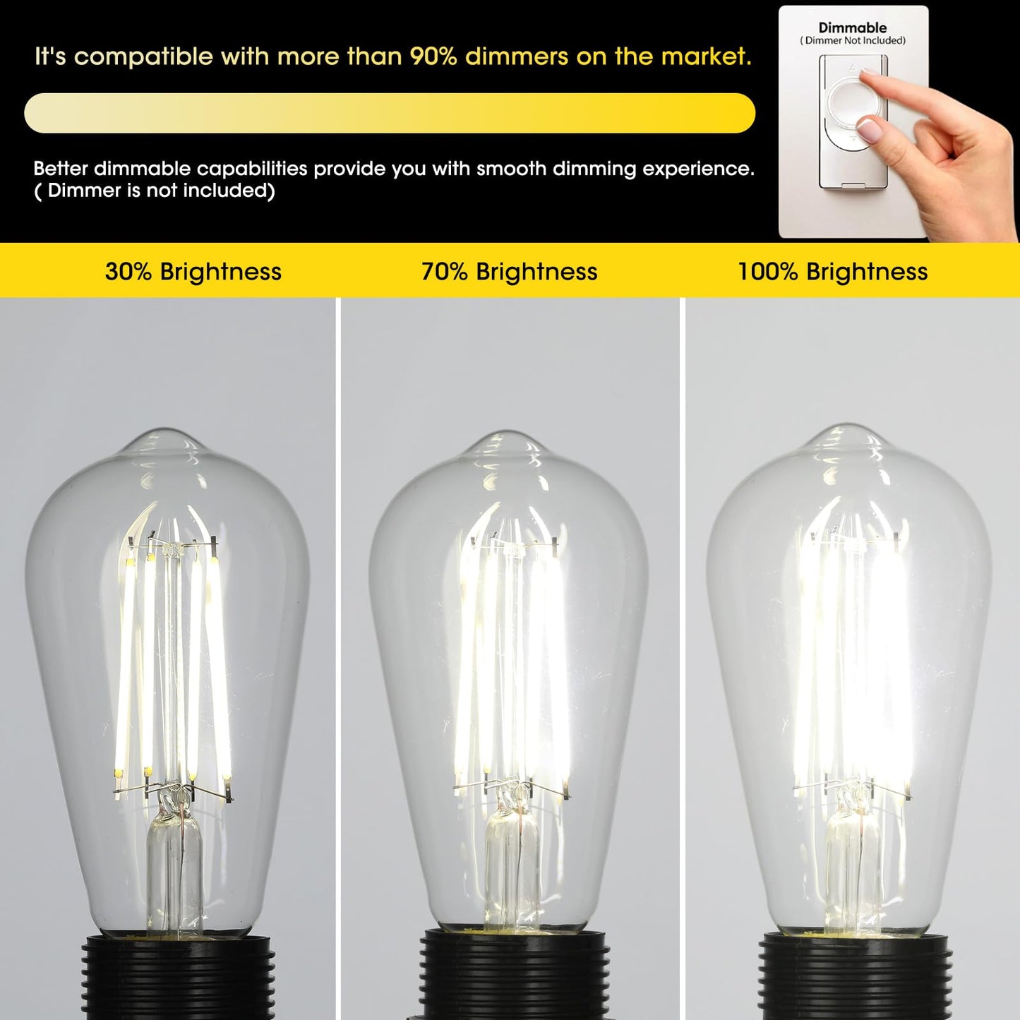 Gozelux Vintage LED Edison Bulbs, 6W, Equivalent 60W, High Brightness Daylight 5000K, ST58 Antique LED Filament Bulbs with 90+ CRI, E26 Medium Base