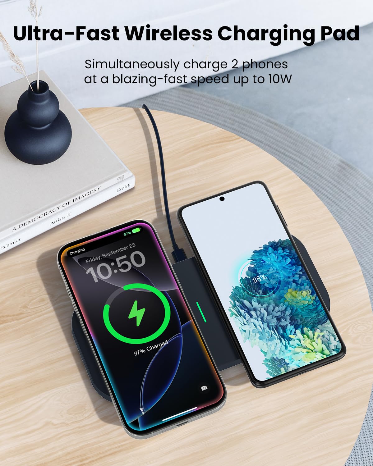 TAMOXI Wireless Charger, 10W Max Dual Charging Pad for iPhone 17/16/15/14/13/12/11/XR/X/8, Airpods 4/3/2/Pro, Samsung Galaxy S25/S24/S23/S22/S21, QC