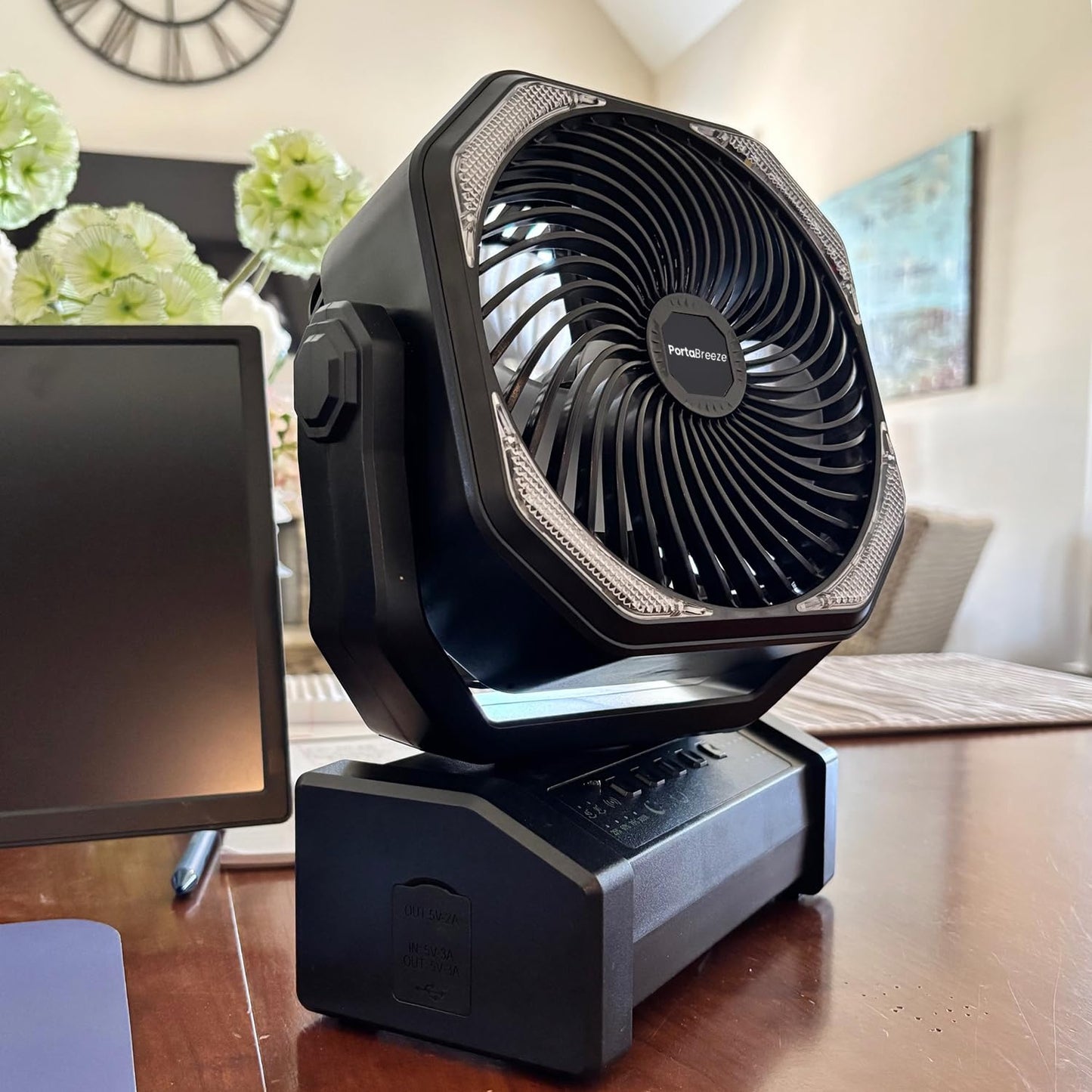 Porta Breeze 20000mAh Rechargeable Camping Fan w Light, Portable Battery Operated High Velocity Floor Table Fan; Oscillating w Timer, Remote