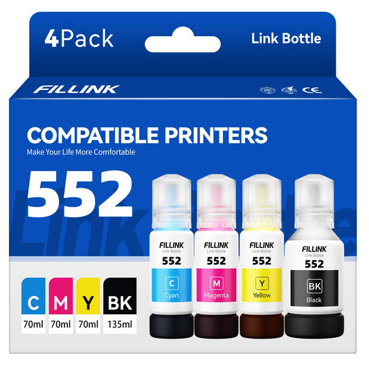 FILLINK 552 Sublimation Ink Compatible for 552 T552 552 Pigment Ink Used with Ecotank Photo ET-8550 ET-8500 ET 8550 ET 8500 Printer Heat Press