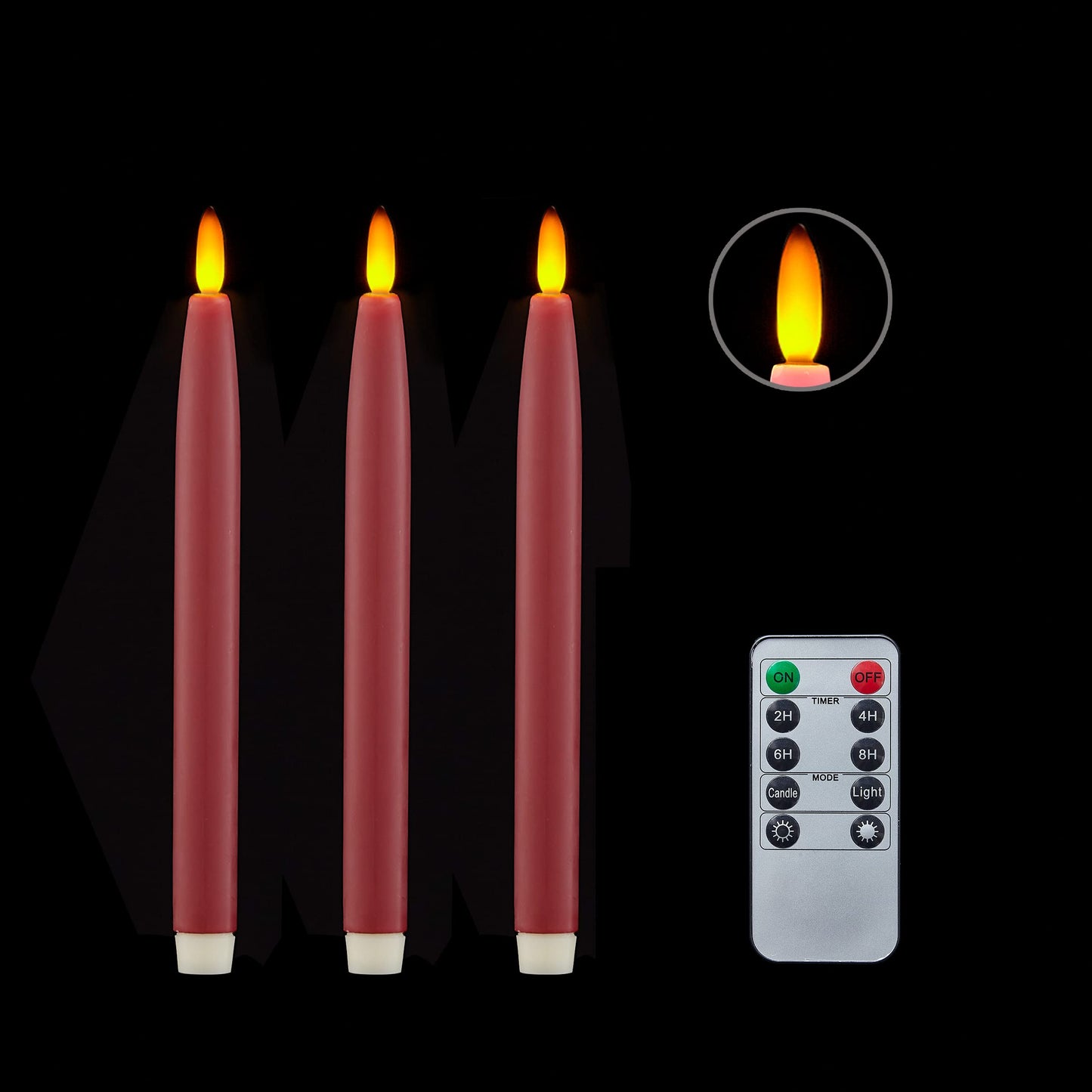 HVTDECOR Flameless Taper Candles Battery Operated with Timer and Remote, LED Real Wax Tapered Dinner Candle, Window Candle Set of 3. Centerpieces
