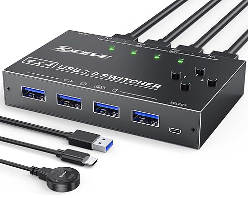 USB 3.0 Switch Selector 4 Port,MLEEDA KVM Switcher 4 Computers Sharing 4 USB Devices,USB Peripheral Switcher for Keyboard Mouse Printer Scanner,with