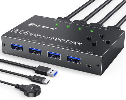 USB 3.0 Switch Selector 4 Port,MLEEDA KVM Switcher 4 Computers Sharing 4 USB Devices,USB Peripheral Switcher for Keyboard Mouse Printer Scanner,with