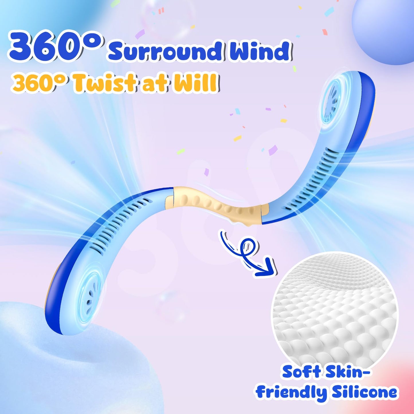 Kids Portable Neck Fan, Bladeless Fan for Kids, Safe Kids Rechargeable Cooling Fan for 4-14Y Boys Girls, 2600mAh Personal Fans for Your Neck, 4 Speeds