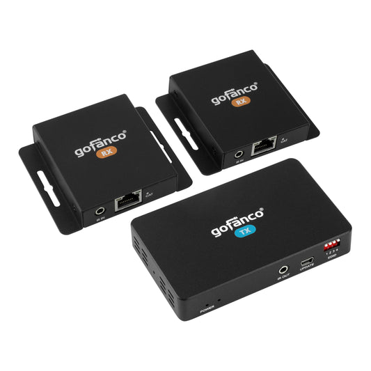 gofanco 1080p 1x2 HDMI Extender Splitter Over CAT6/7 - Dual HDMI Outputs on Each RX, Up to 164ft (50m), HDCP 1.4, PoC, EDID Management, Loopout, IR