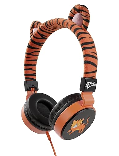 Kids Headphones for School with Tiger Cat Ears, Safe Volume Limited, HD Mic Stereo Sound On-Ear Girls Boys Headphones for Kid, Foldable 3.5mm Wired…