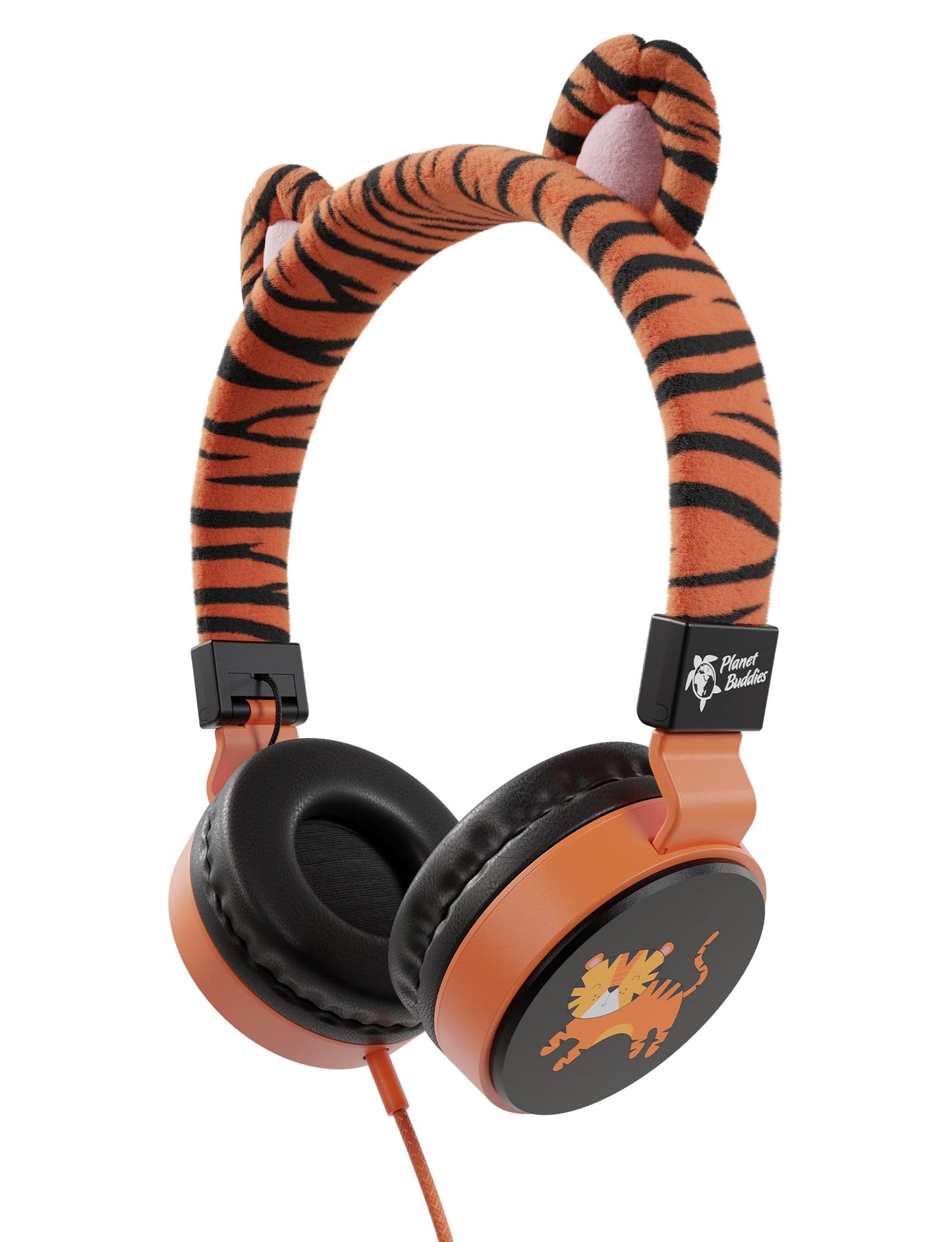 Kids Headphones for School with Tiger Cat Ears, Safe Volume Limited, HD Mic Stereo Sound On-Ear Girls Boys Headphones for Kid, Foldable 3.5mm Wired…