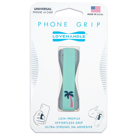 LOVEHANDLE Universal Phone Grip for Smartphones & Mini Tablets - Phone Holder for Hand - Wireless Charging Compatible - Made in The USA - Palm Tree
