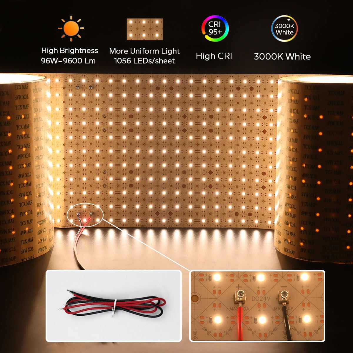 SuperLightingLED 3000K Large LED Sheets for Backlighting Countertop, 78.7in x 9.45in Flexible 24V LED Light Sheet Cuttable Dimmable Warm White