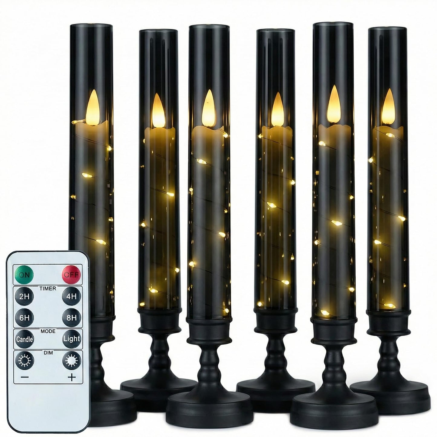Prerish 6PCS Flameless Candles with Timer, Flickering Fake Electric LED Candles for Romantic Ambiance, Battery Operated Candles, Centerpiece Table