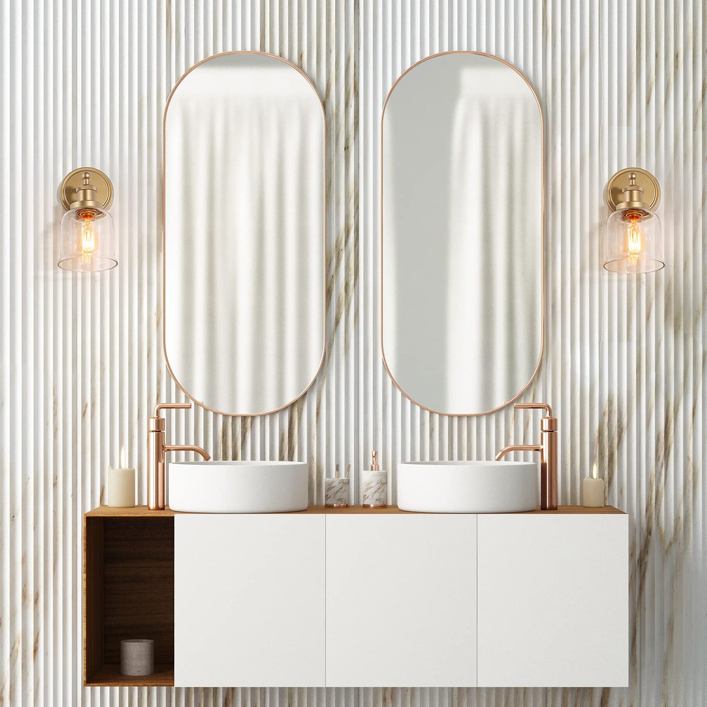 classy leaves Gold Sconces Wall Lighting, 1-Light Gold Vanity Lights for Bathroom, Modern Wall Light Sconce with Clear Glass Shade for Bedroom, Living