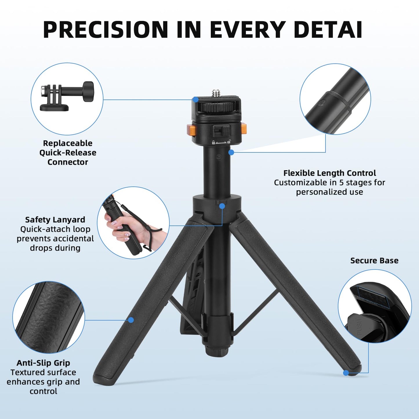 20" Osmo Pocket 3 Tripod for Action Camera, Xtra Muse Mini Table Desk Extendable Stand Small Handheld Selfie Stick Quick Release 1/4'' Screw Vlog