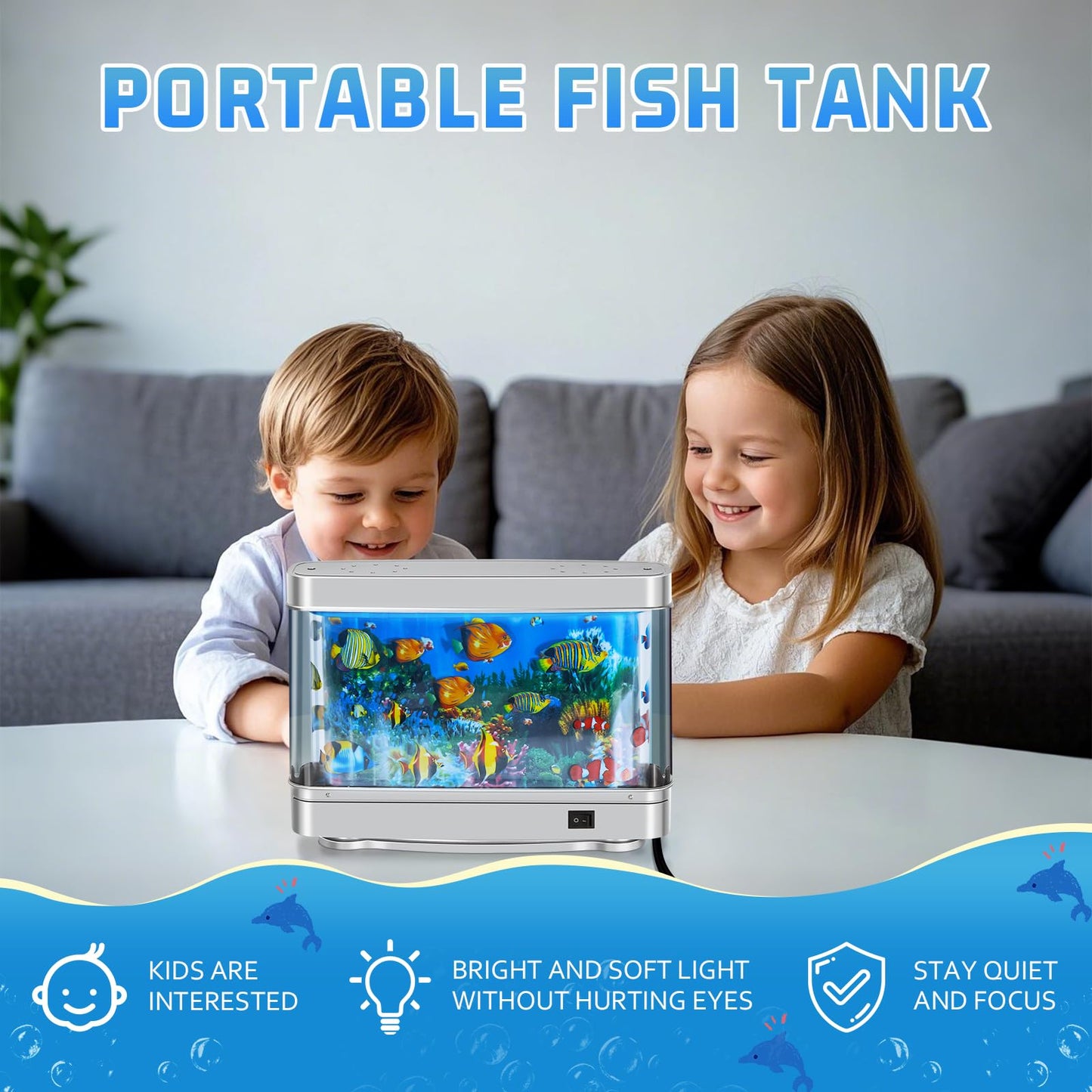 Fake Fish Tank,Artificial Aquarium Decorations,Fake Aquarium Decor,Virtual Ocean Moving Fish lamp for Bedroom Office Décor