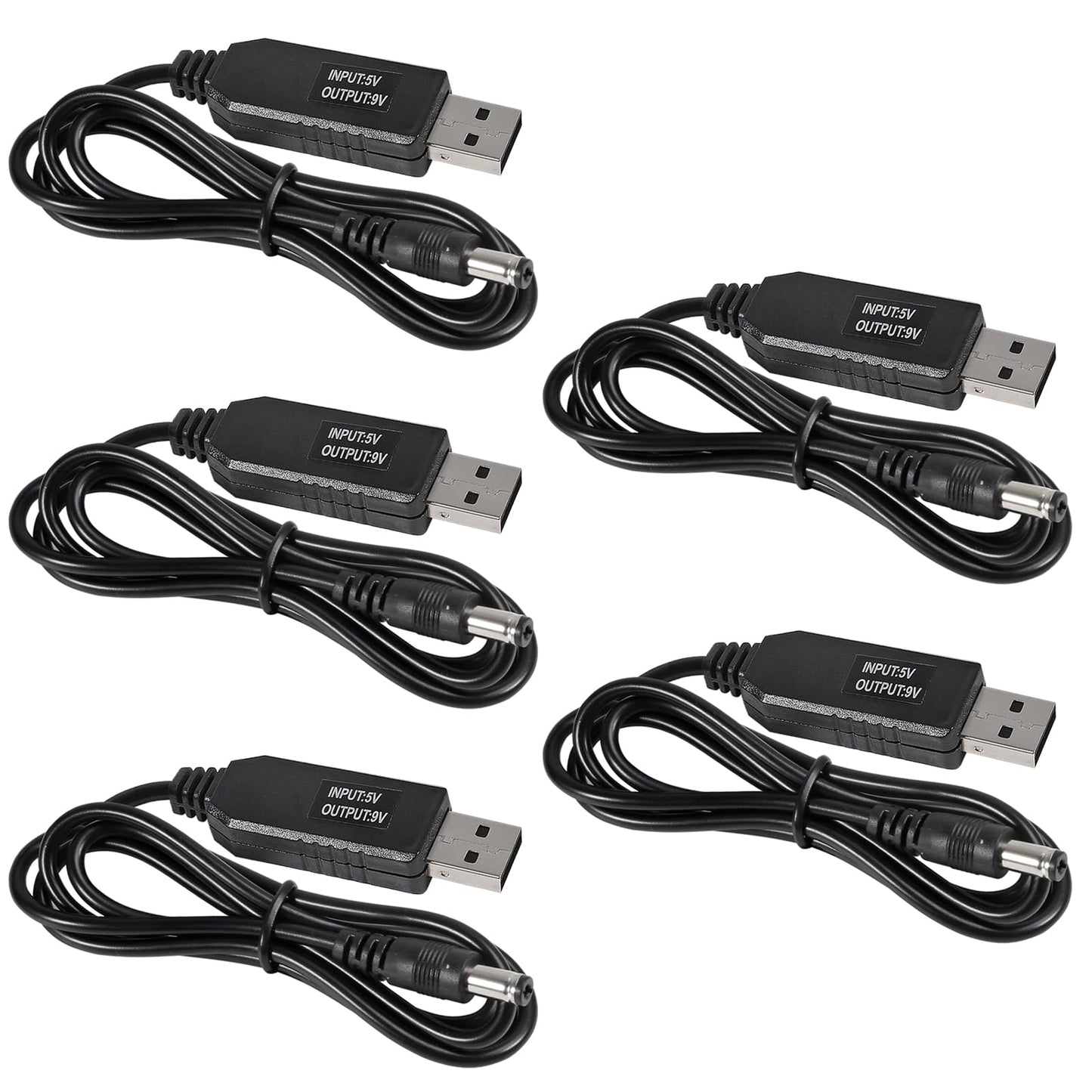5pcs DC 5V to 9V USB Voltage Step Up Converter Cable with DC Jack 5.5x2.1mm Power Supply Adapter Cable 5V to 9V USB Boost Cable Length 1m/39.37inch