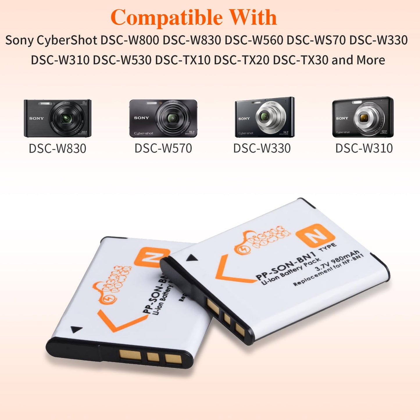 Pickle Power NP-BN1 Batteries and Battery Charger Replacement for Sony Cyber-Shot DSC-W800 DSC-W530 DSC-W570 DSC-W650 DSC-W830 DSC-W310 DSC-W330