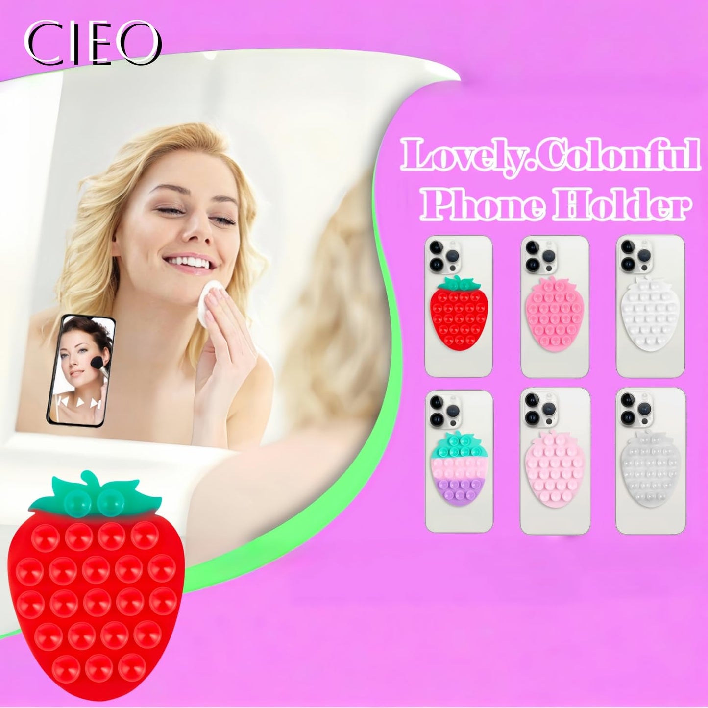 CIEO Silicone Phone Grip, Strong Suction, Fruit Shaped Phone Holder,Suitable for Selfies and Videos on Mirrors, bathrooms and Smooth Surfaces