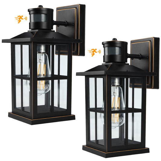 EIKESN 2 Pack Outdoor Motion Sensor Porch Light, Black Exterior Wall Lantern Lighting Fixtures,Dusk to Dawn Outdoor Wall Lights, Waterproof Front