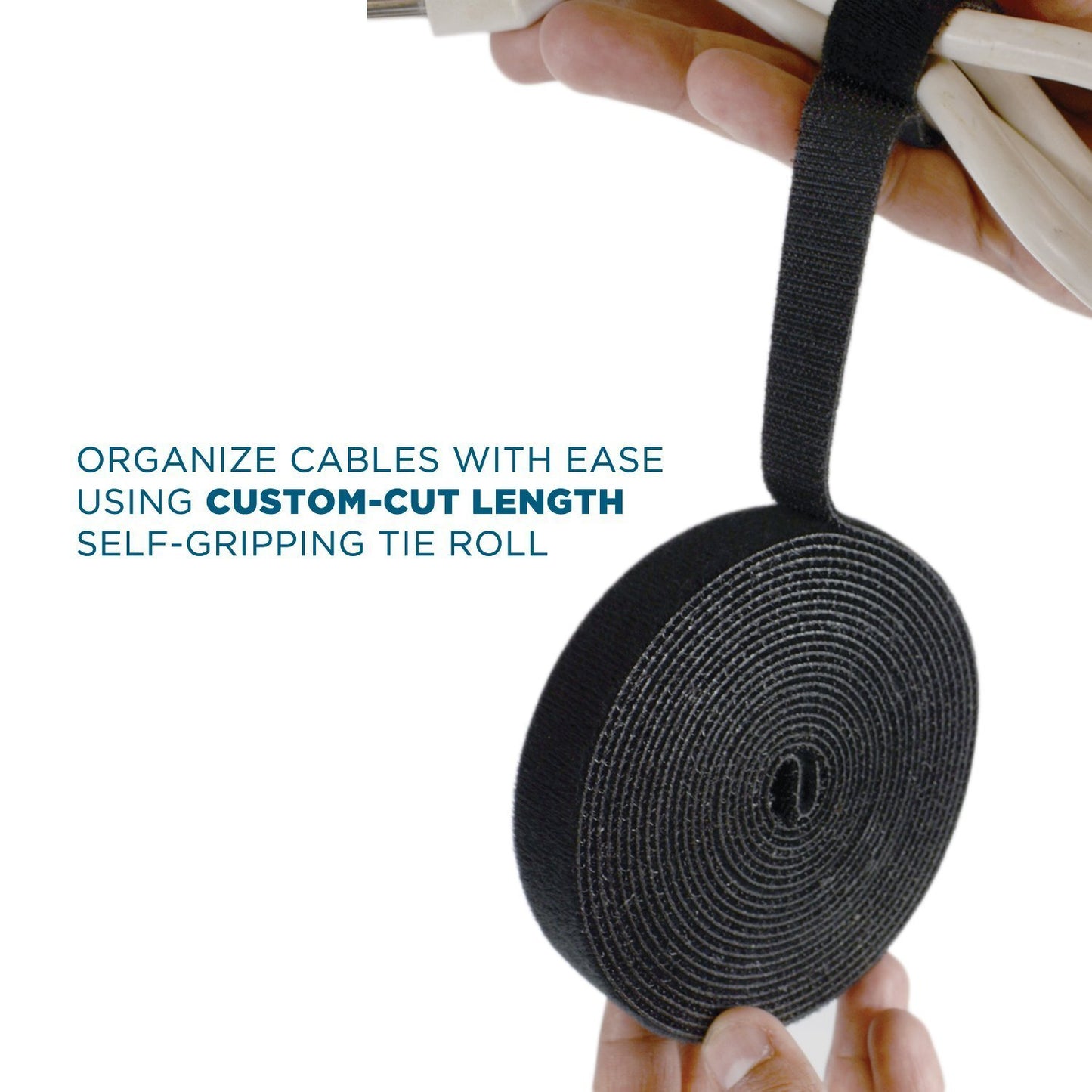 QualGear VR1-B-1-P-2PK Reusable Self Gripping Cable Tie Roll, Black - 2 Pack