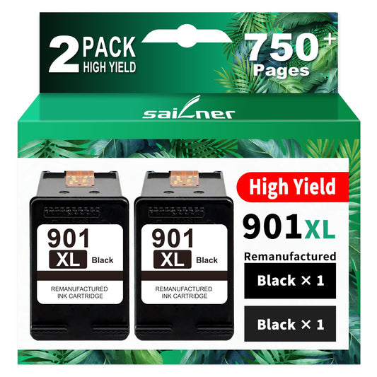 SAILNER 901XL Black Ink Cartridges(2-Pack) Remanufactured Ink for HP 901 901XL Ink Cartridges Work for HP Officejet 4500 J4524 J4540 J4550 J4580 J4624